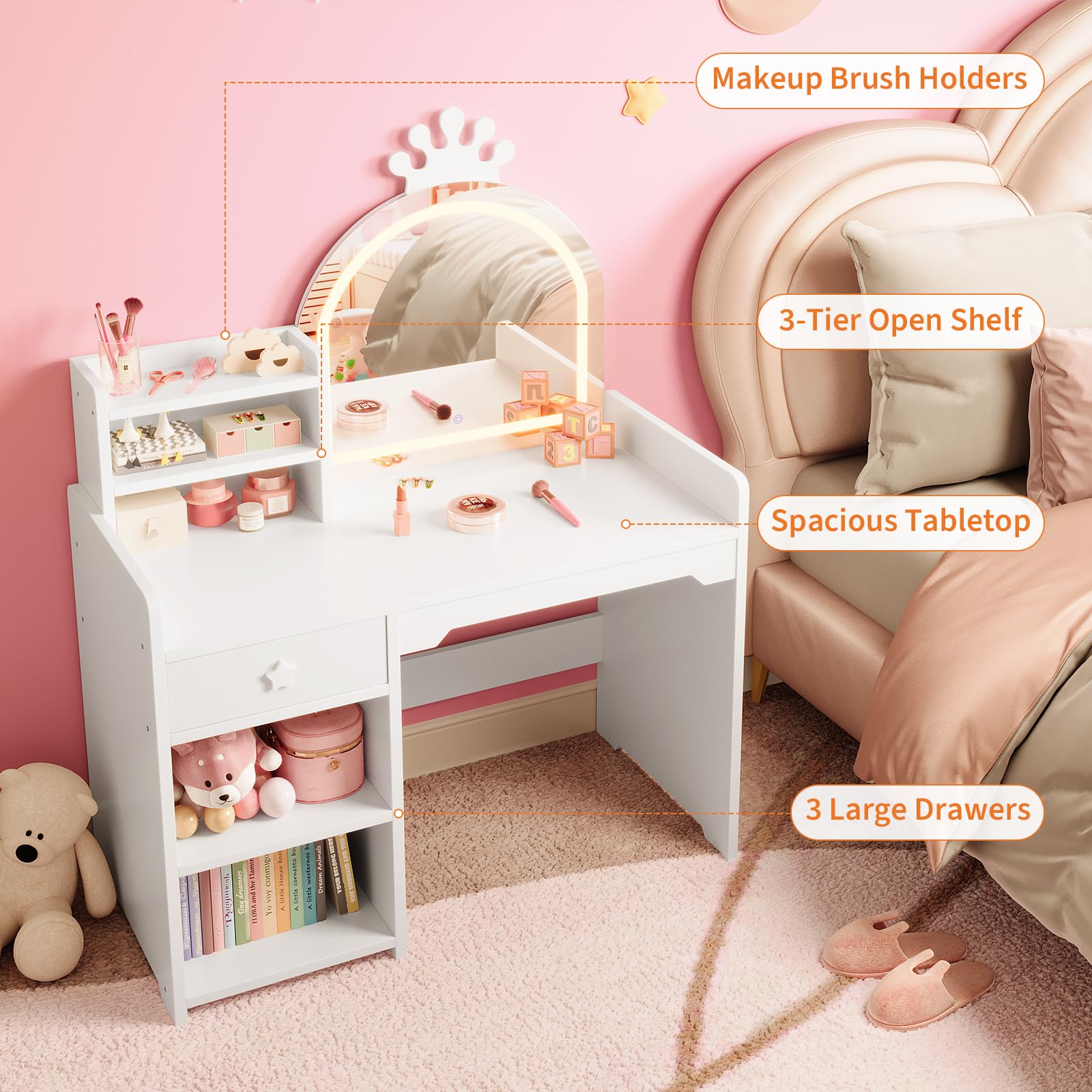 Kids Vanity Table & Chair Set  - Dressing Table Vanity With Lighted Mirror ulasan dan harga