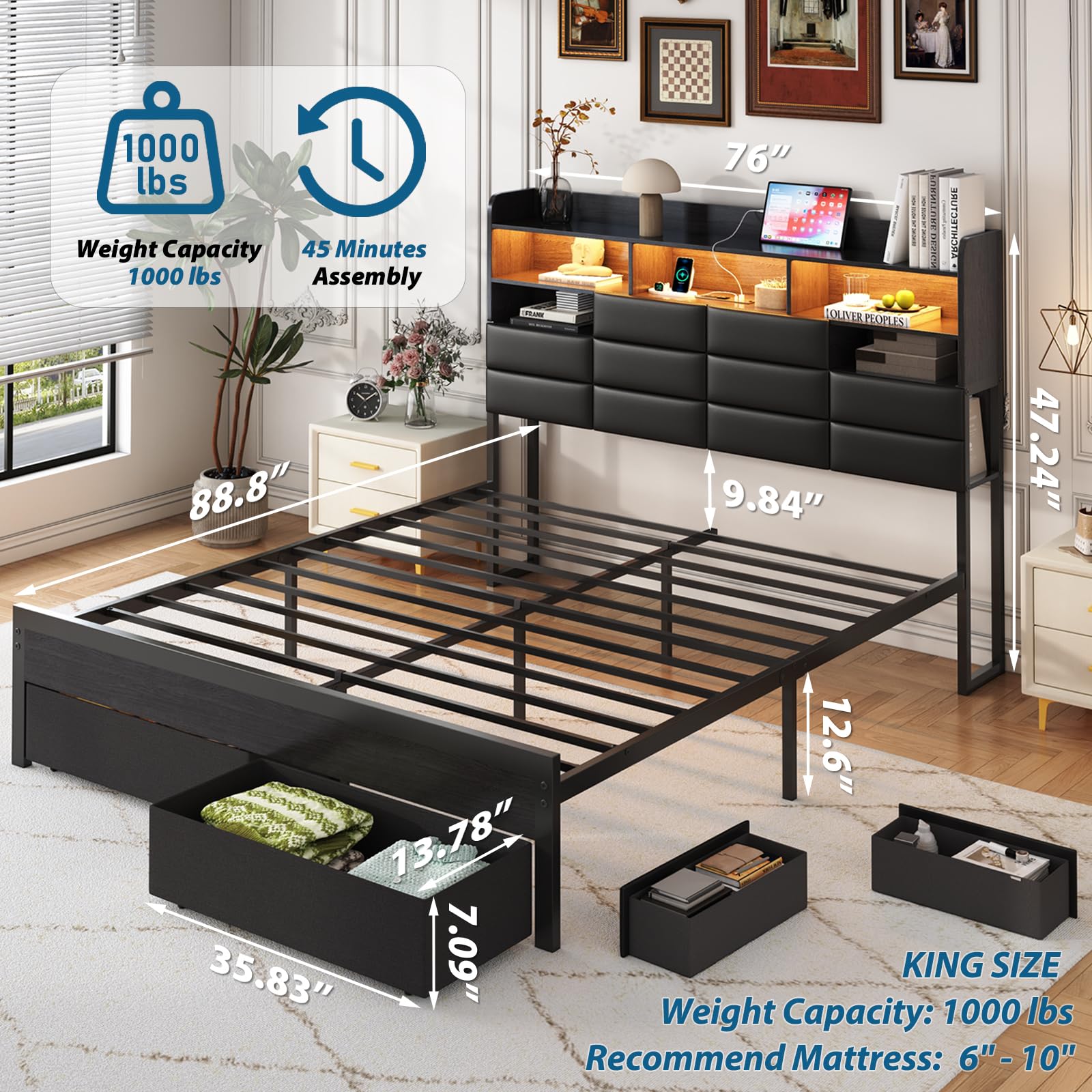 King Size Bed Frame with Stora - King Size Bed Frame With Storage Drawers ulasan dan harga