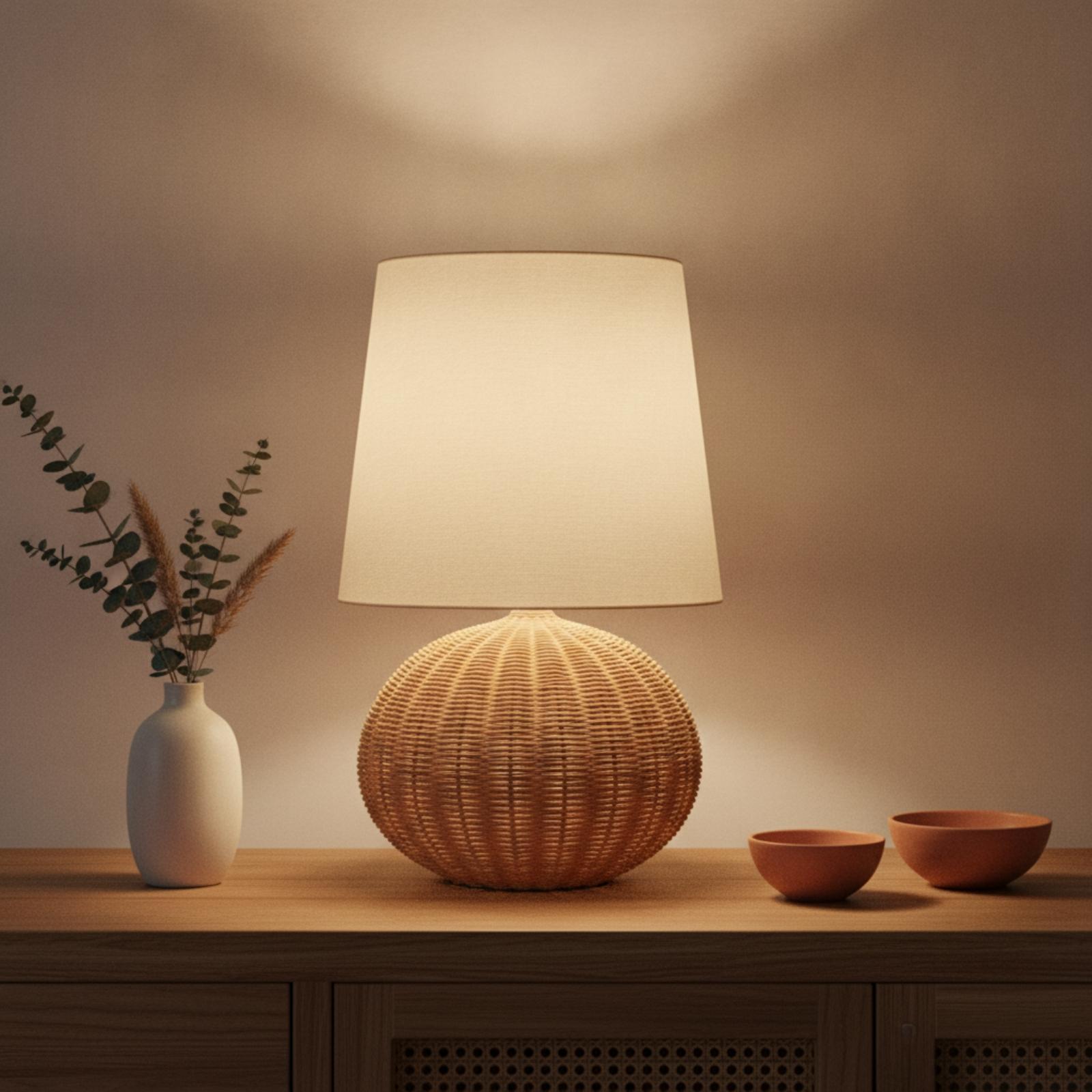 Bedside Lamp Rattan Base Fabri - Bedroom Furniture ulasan dan harga