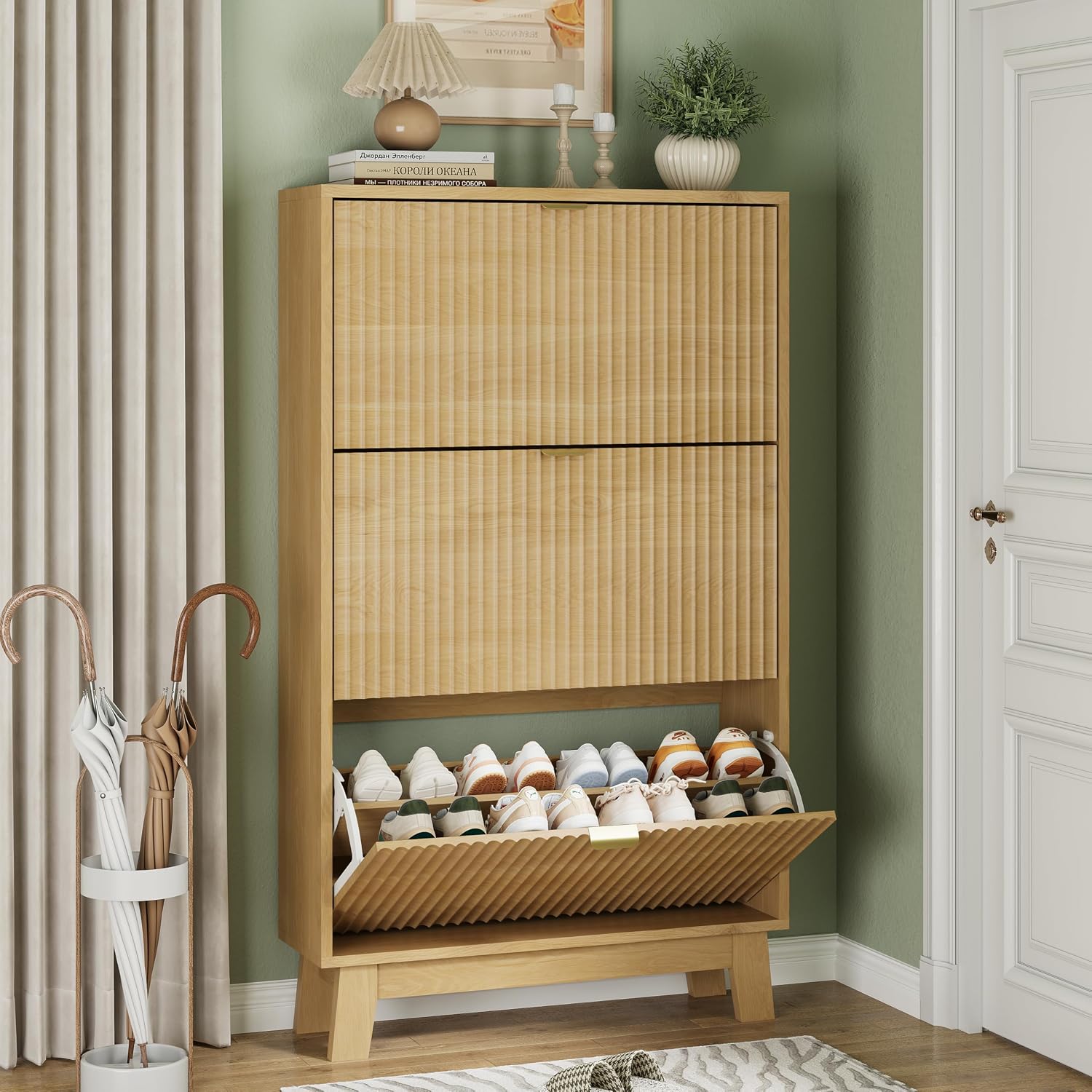Shoe Cabinet 3 Flip Drawers, 5 - Shoe Rack Cabinet Narrow Entryway ulasan dan harga