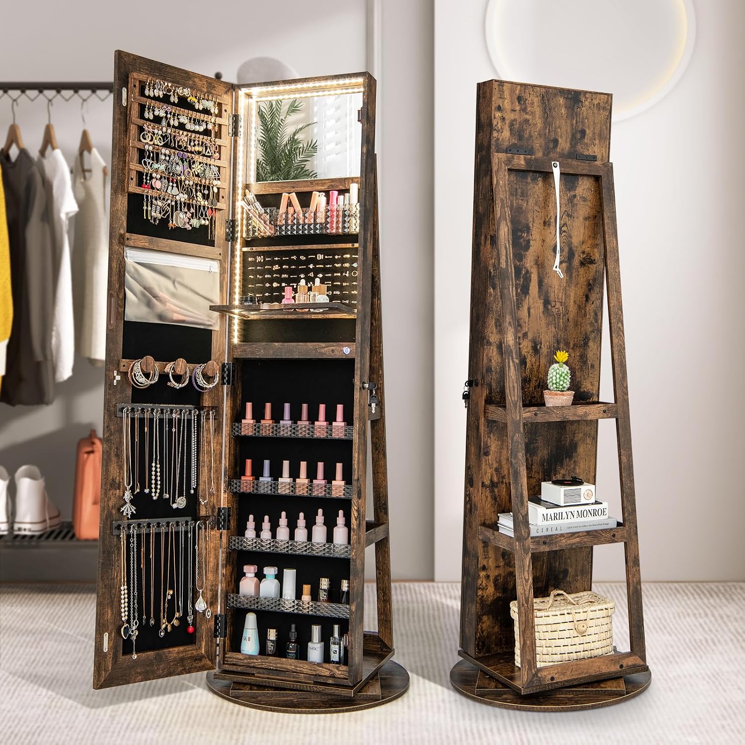 Swivel LED Mirror Jewelry Armo - Full Length Mirror Jewelry Armoire ulasan dan harga