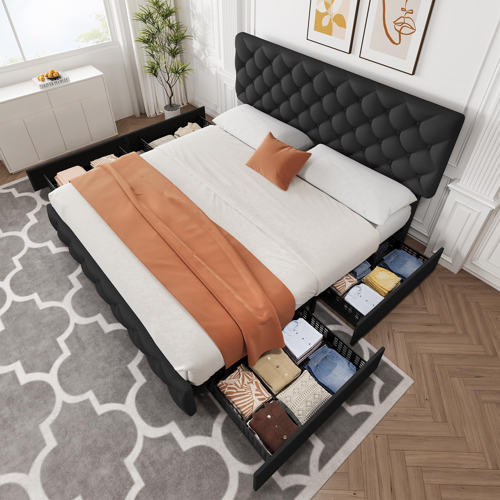 King Size Bed Frame with 4 Sto - King Size Bed Frame With Storage Drawers ulasan dan harga