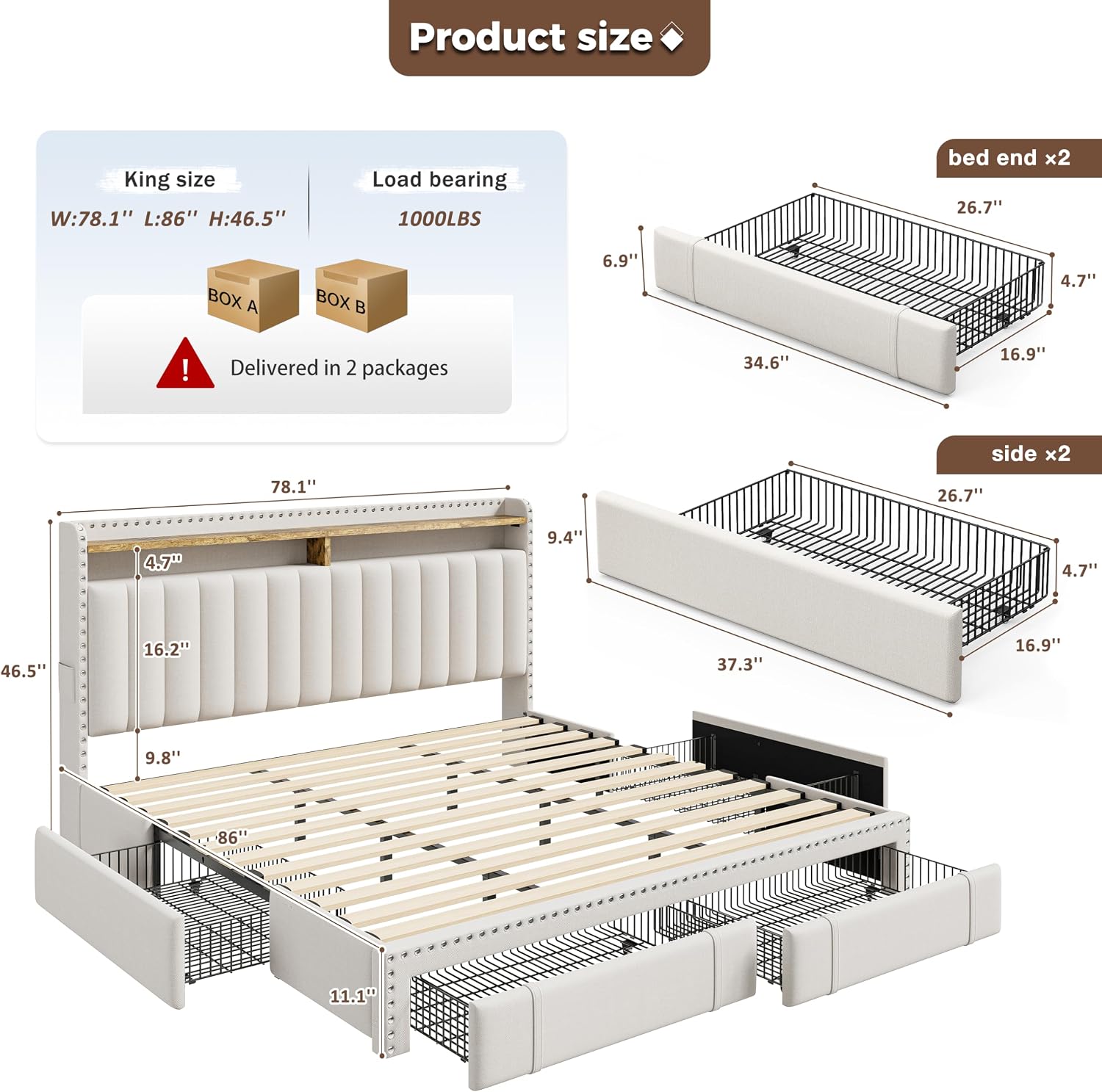 King Size Bed Frame with 4 Sto - King Size Bed Frame With Storage Drawers ulasan dan harga