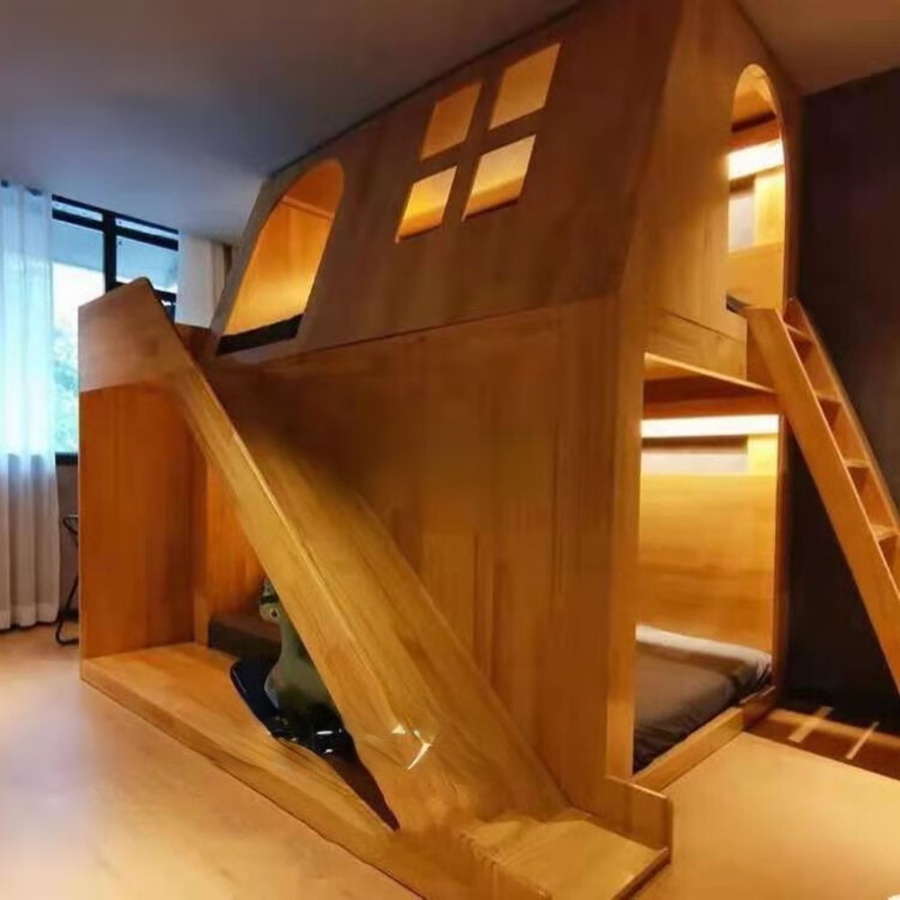 American Solid Wood Kids Tree  - Bunk Bed With Stairs And Slide ulasan dan harga